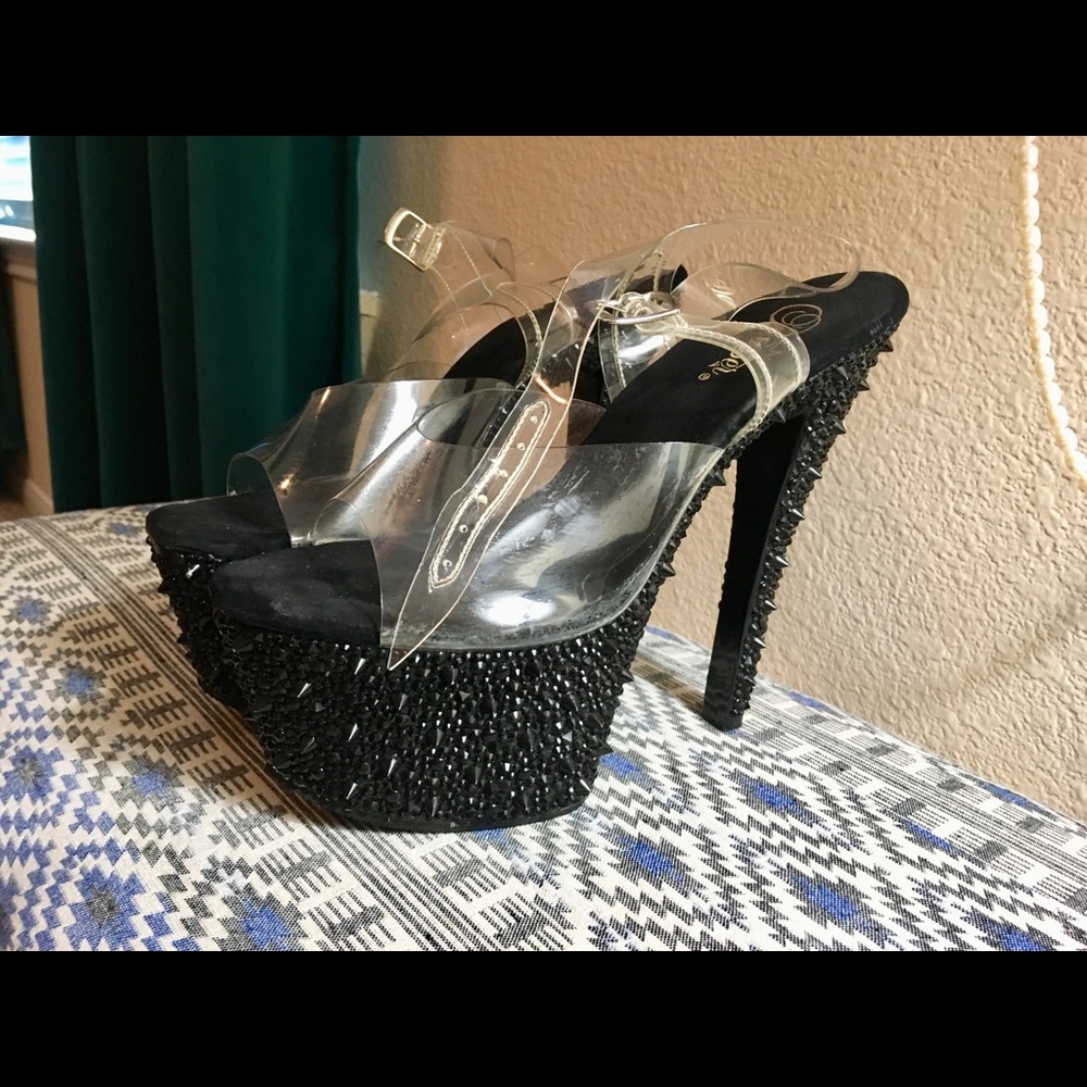 Sexy Black Spike Pleaser Heels